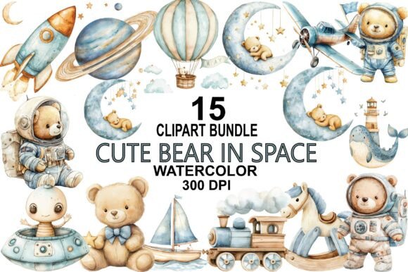 Download Cute Bear in Space Clipart Bundle - Cute bear Collection