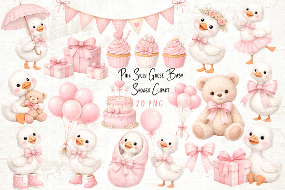 Download Pink Silly Goose Baby Shower Clipart - Baby shower clipart Collection