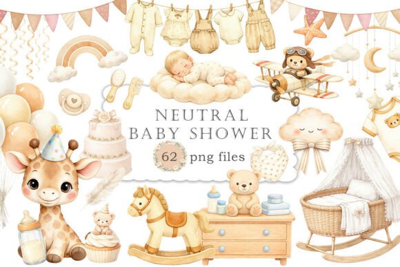 Download Neutral Baby Shower Clipart Watercolor - Baby shower clipart Collection