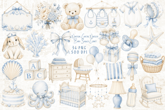 Download Nautical Nursery Baby Shower Clipart PNG - Baby shower clipart Collection