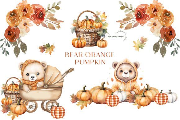 Download Fall Cute Bear Rustic Pumpkin Clipart - Cute bear Collection