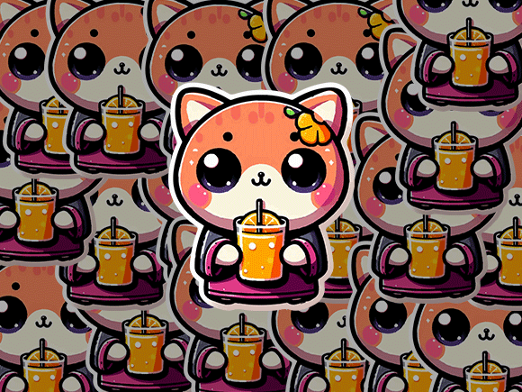 Download Adorable Cat Drinking Orange Juice PNG - Premium Bundle