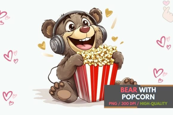 Download Cute Bear with Popcorn PNG Clipart - Cute bear Collection