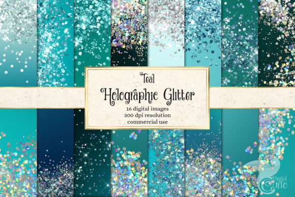Download Teal Holographic Glitter Digital Paper - Holographic glitter Collection