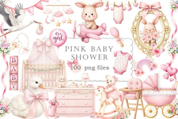 Download Pink Baby Shower Clipart Watercolor PNG - Baby shower clipart Collection
